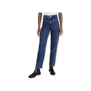 WeWoreWhat Indigo Utility Carpenter Wide Leg Jeans Size 6 High Rise Cargo Pocket